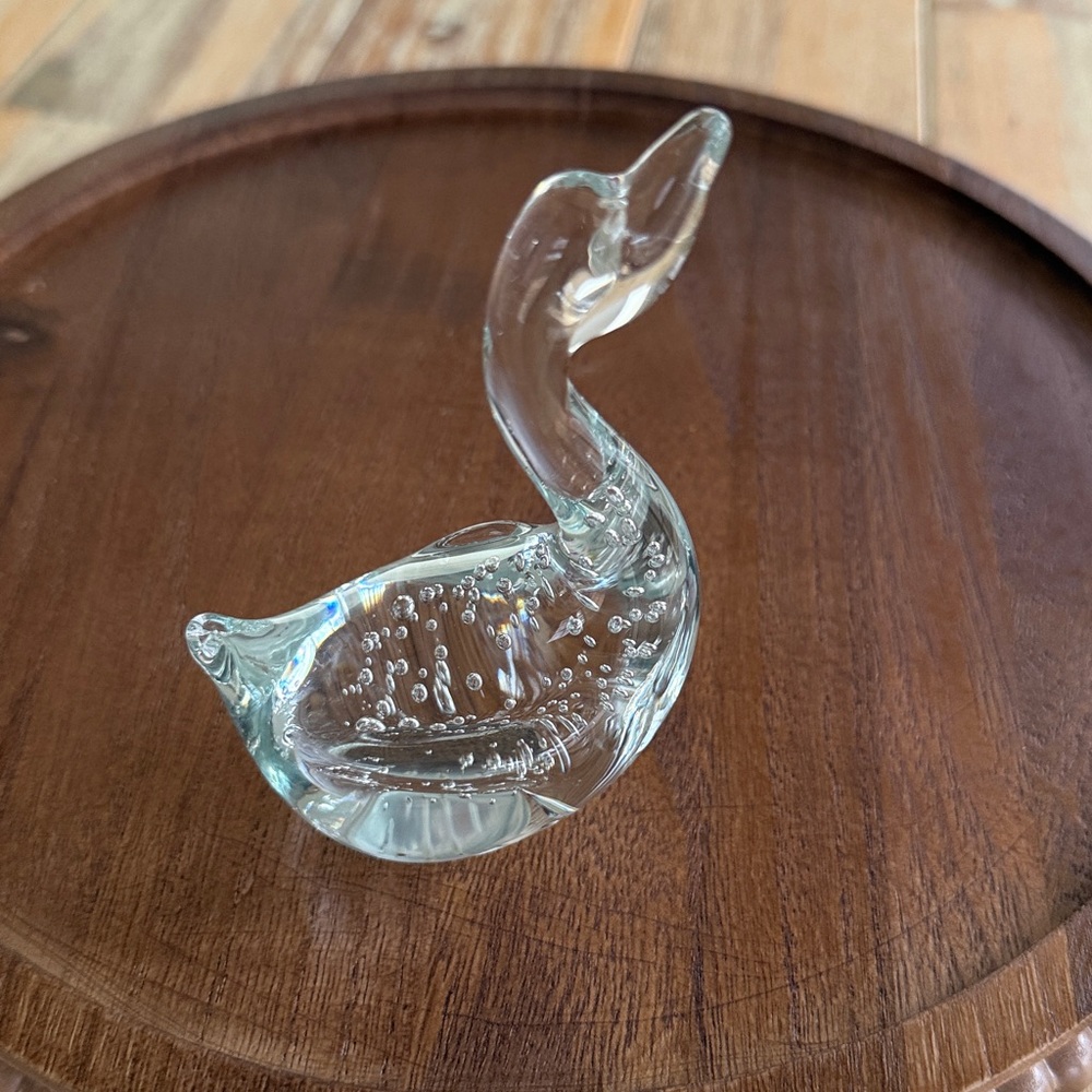 Vintage Bubble Glass Swan Paperweight Figurine Controlled Bubble Glass